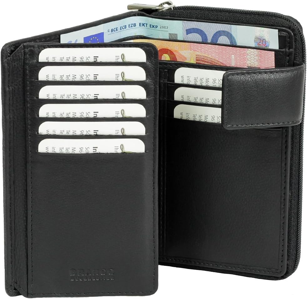Branco Leder Geldbörse Portemonnaie Damenbörse Damen Lang Geldbeutel Schwarz, Schwarz