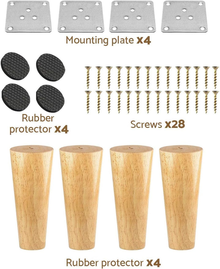 25cm Holz Möbelfüsse, 4 Stück Massivholz Tischbeine Möbelbeine DIY Ersatz mit Montageplatten & Schra
