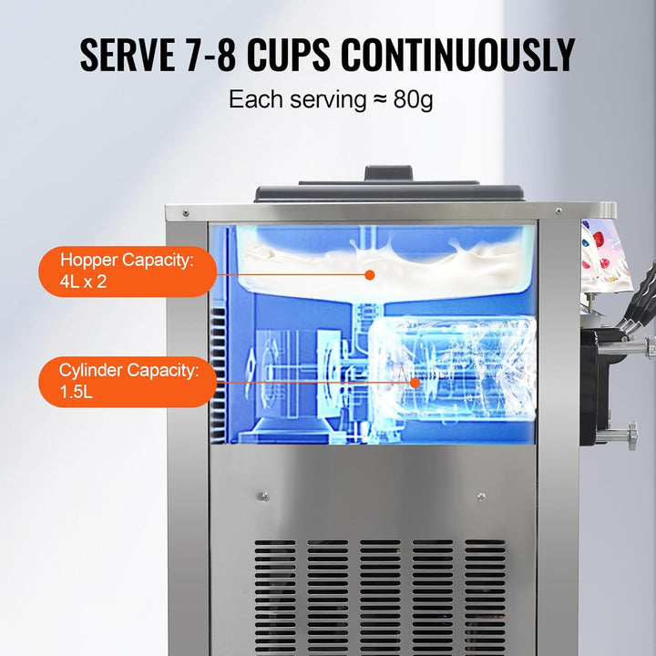 1400W Gewerbliche Eiscrememaschine S20AB, Farbdisplay, 20L/H Ausstoss, Tisch-Eismaschine für Softeis