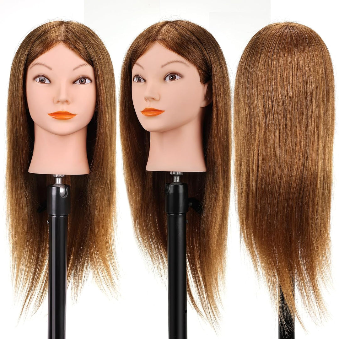 Yofuly 18 inch Trainingsköpfe für Friseure Übungskopf, 100% Echthaar Kosmetik Schaufensterpuppenkopf