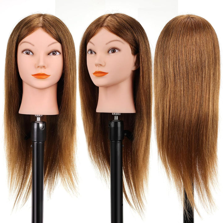 Yofuly 18 inch Trainingsköpfe für Friseure Übungskopf, 100% Echthaar Kosmetik Schaufensterpuppenkopf