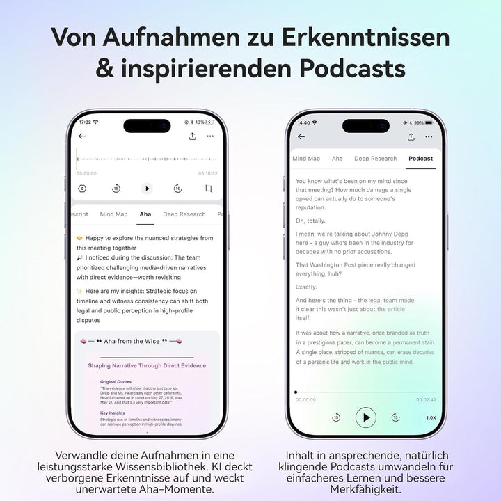 Mobvoi TicNote Lite KI Sprachrekorder 4 GB, KI-Notizgerät m. Echtzeit-Transkription & Zusammenfassun