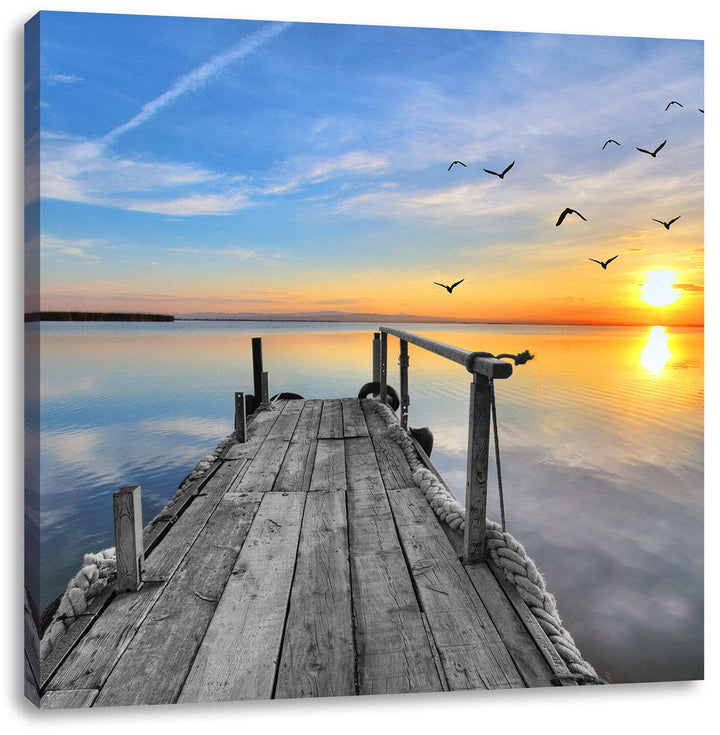 Pixxprint schöner Steg mit Möwen als Leinwandbild/Grösse: 70x70 cm/Wandbild/Kunstdruck/fertig bespan