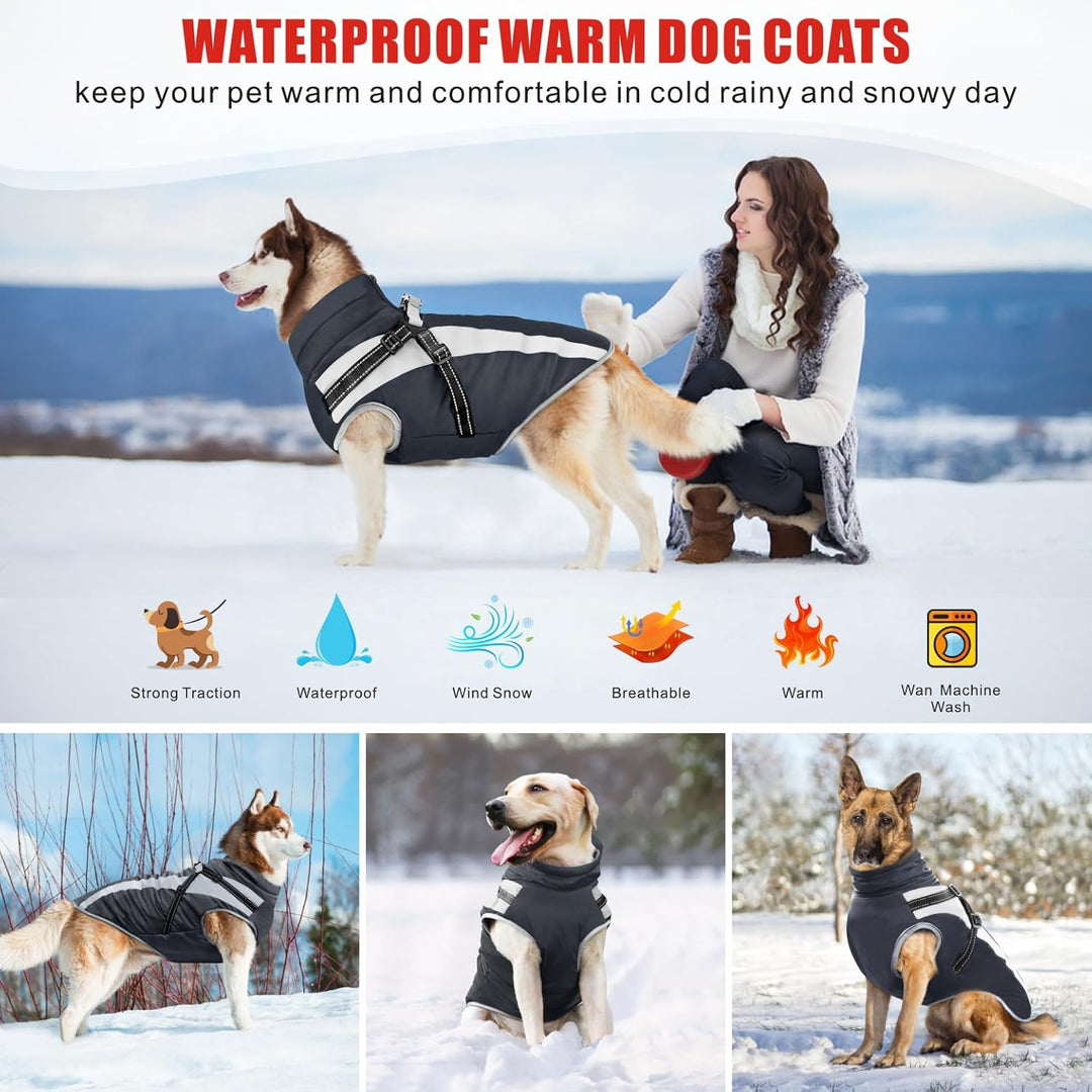 Wasserdichter Hundemäntelmit Geschirr Winter Warme Hundejacke Winddichte Haustier Kleidung Schneeanz