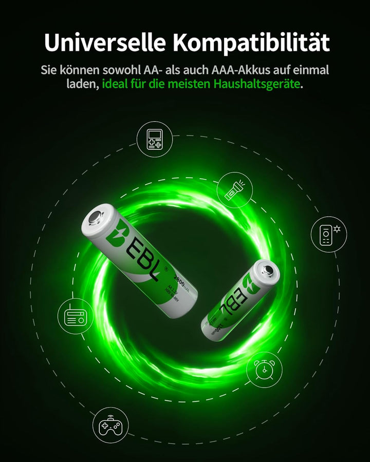 EBL AA AAA Akku Pack 24 Stück - AA Akku 2800mAh 12 Stück mit AAA Akku 1100mAh 12 Stück, 1,2V NI-MH w