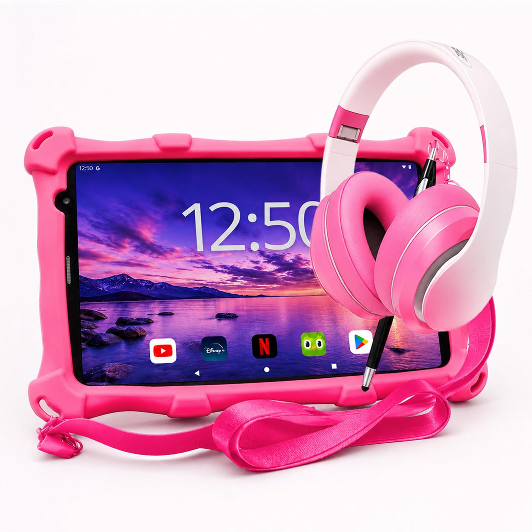 AngelTech Kinderpaket PRO MAX - Kinder Tablet PRO MAX + Kinder Kopfhörer - Android 14 - Kombi Paket