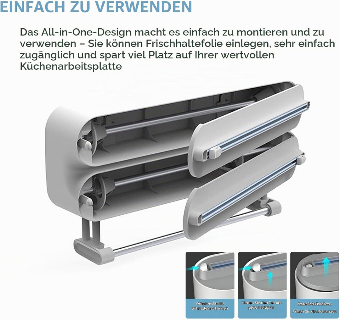 3 in 1 Küchenrollenhalter Magnetisch | Frischhaltefolienspender mit Scharfen Klingen | Folienschneid
