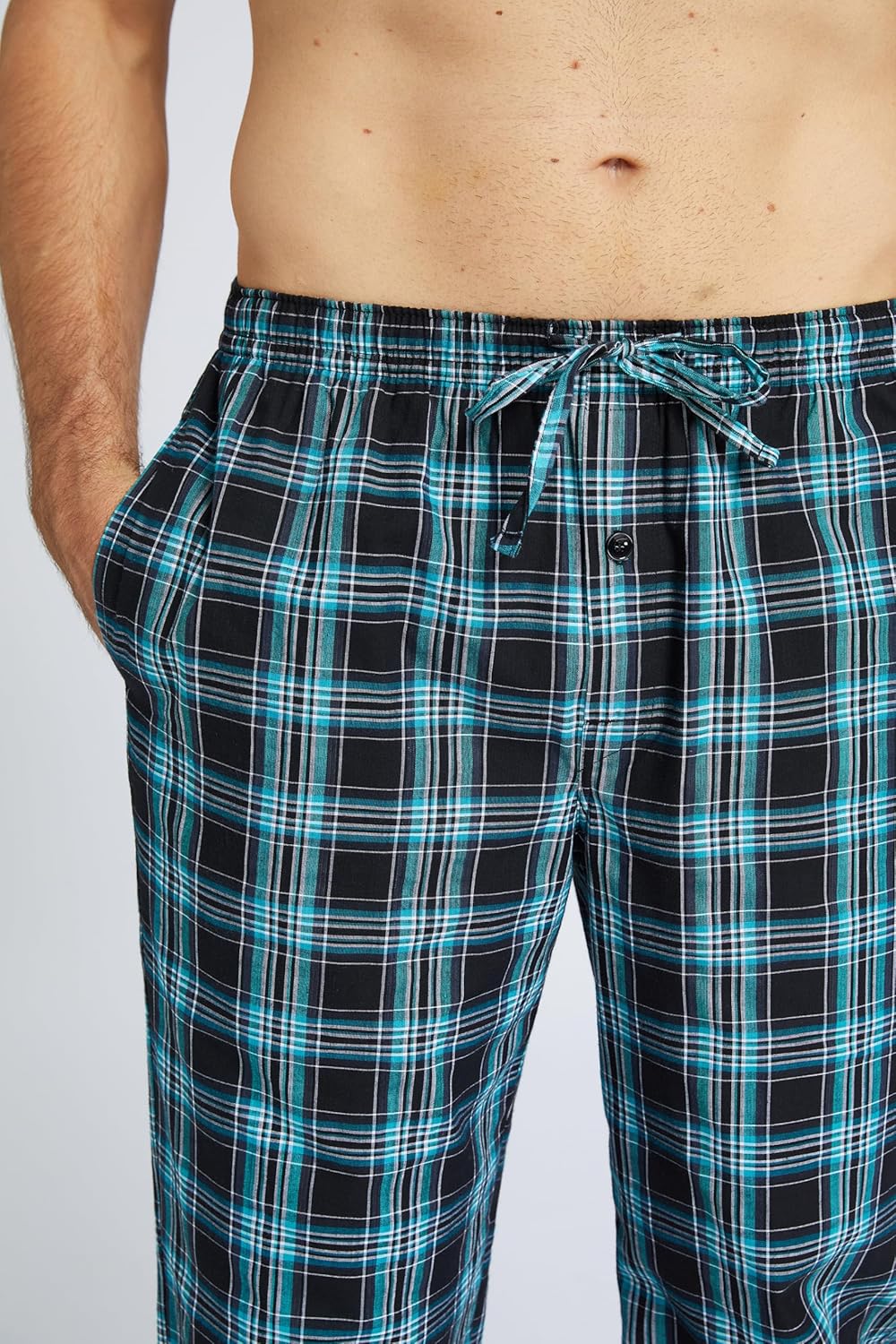 Jveyvth Herren 100% Baumwolle Pyjamahose, Gewebte kariert Schlafhose Loungewear Pyjama Hose mit Tasc