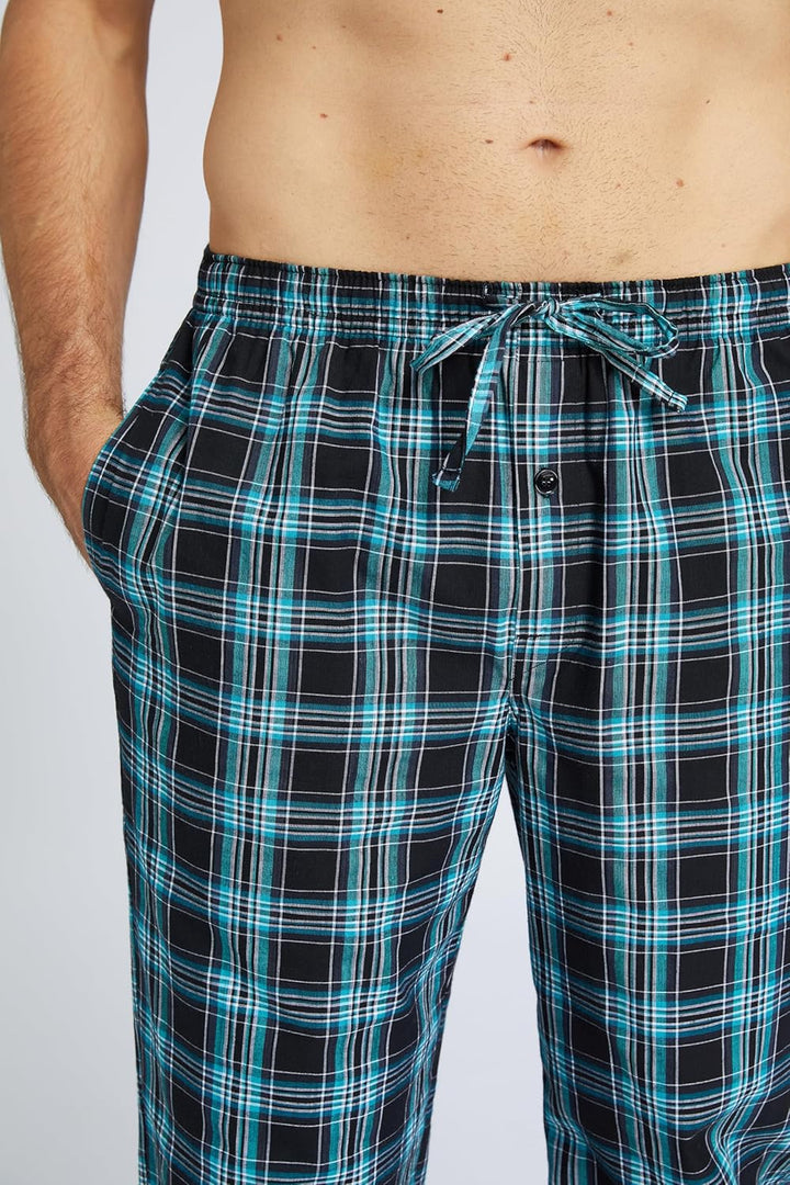 Jveyvth Herren 100% Baumwolle Pyjamahose, Gewebte kariert Schlafhose Loungewear Pyjama Hose mit Tasc