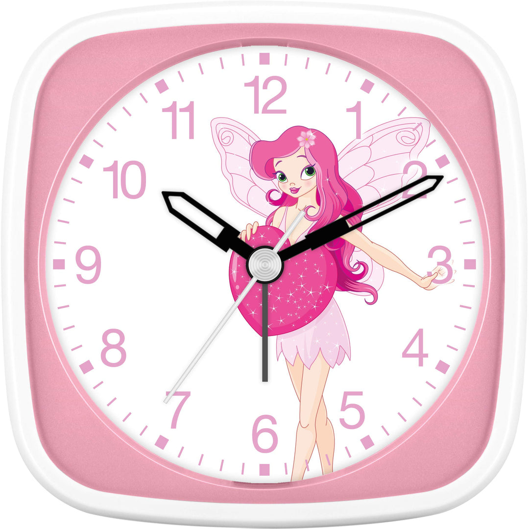 Eurotime Wecker für Mädchen mit Fee und Herz, Rosa, Kinderwecker, Kunststoffgehäuse und Kunststoffgl