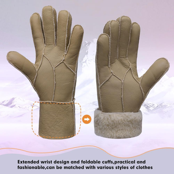 MGGMOKAY Damen Lederhandschuhe Schaffell Handschuhe aus Shearling Warme Winterhandschuhe XL Beige, X