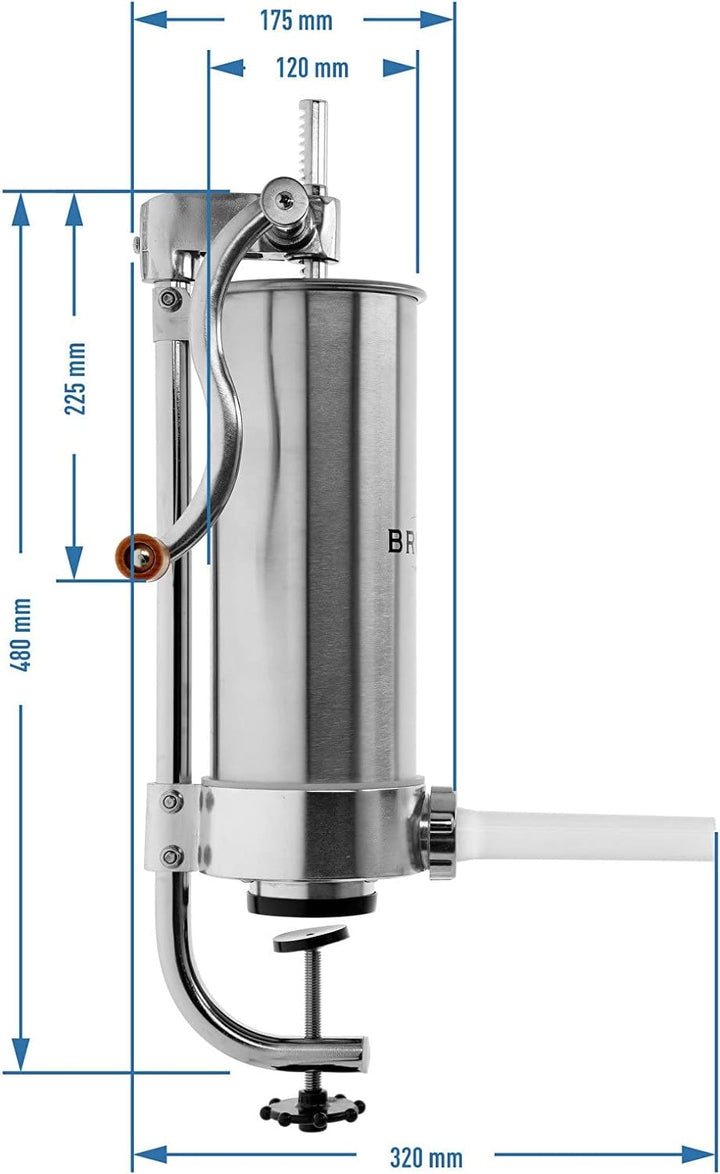 BROWIN® Manuell Wurstfüller aus Edelstahl 311002 | 3 kg vertikale Wurstmaschine | Wurstfüllmaschine
