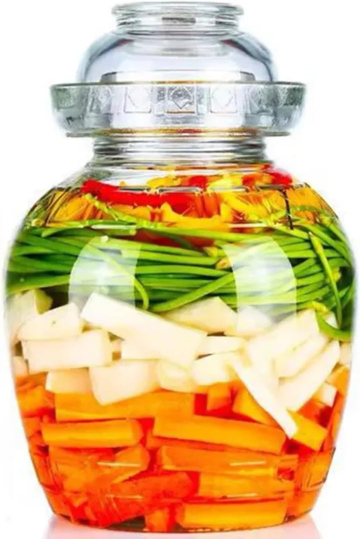 lilawelt24 10L Fermentationsglas mit Wasserverschluss und 2 Glasschalen, Gärglas für Kimchi, Sauerkr