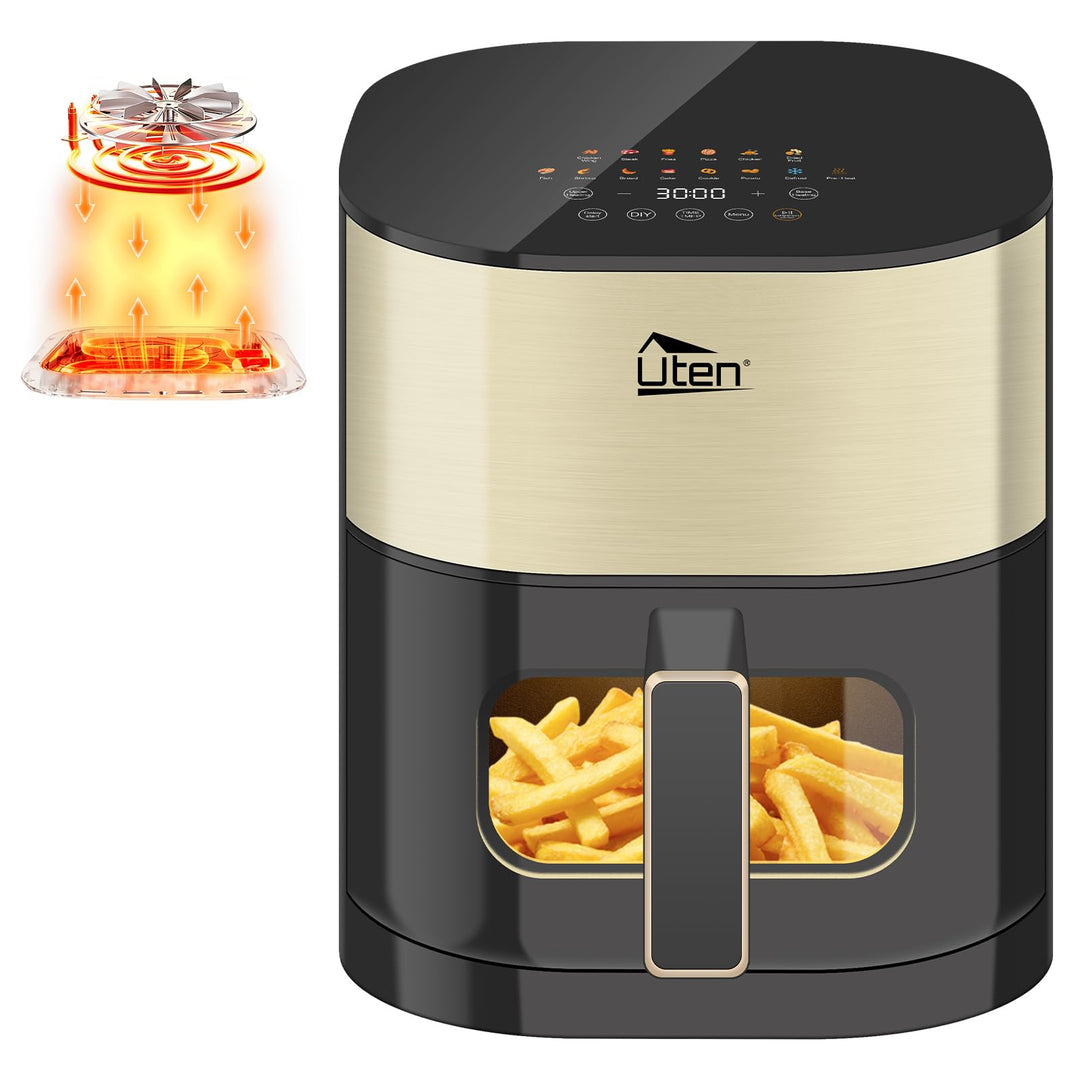 Uten Dual Blaze Heissluftfritteuse 5,5L mit Sichtfenster Innenbeleuchtung 2 Heizquellen einzeln steu