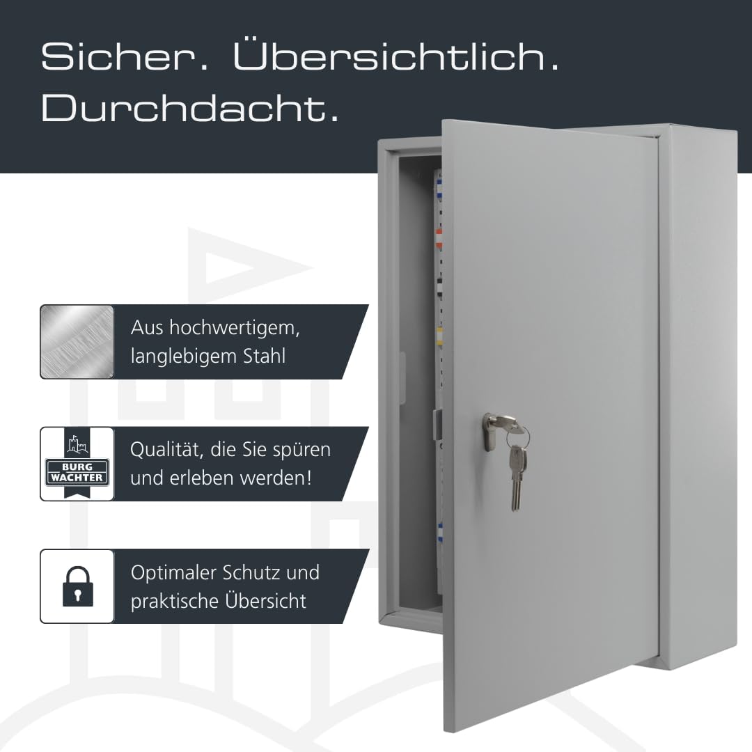 BURG-WÄCHTER Schlüsselschrank zur Wandmontage, Farbige Hakenleisten und Schlüsselanhänger, Herausneh