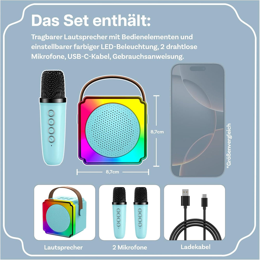 Karaoke Maschine Kinder mit 2 Mikrofon von MMOBIEL – Mini Karaoke Maschine, Tragbare Bluetooth Lauts