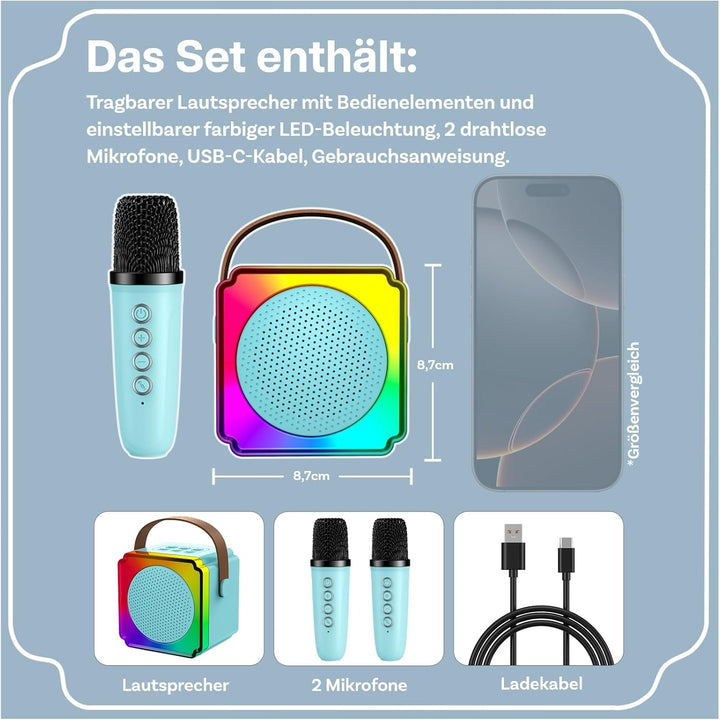 Karaoke Maschine Kinder mit 2 Mikrofon von MMOBIEL – Mini Karaoke Maschine, Tragbare Bluetooth Lauts