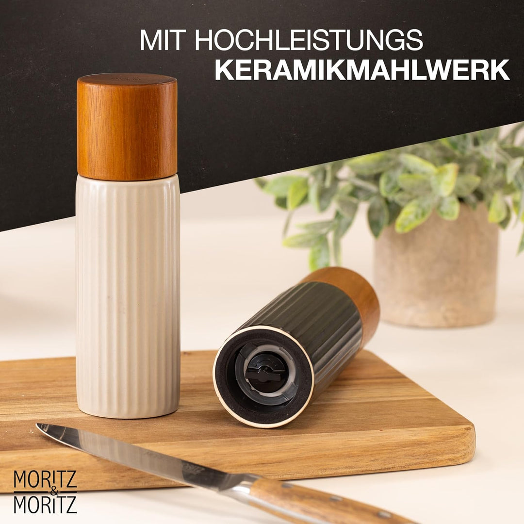 Moritz & Moritz PEPE Gewürzmühle 2er Set anthrazit/creme - Salz und Pfeffermühle aus Steinzeug & Aka