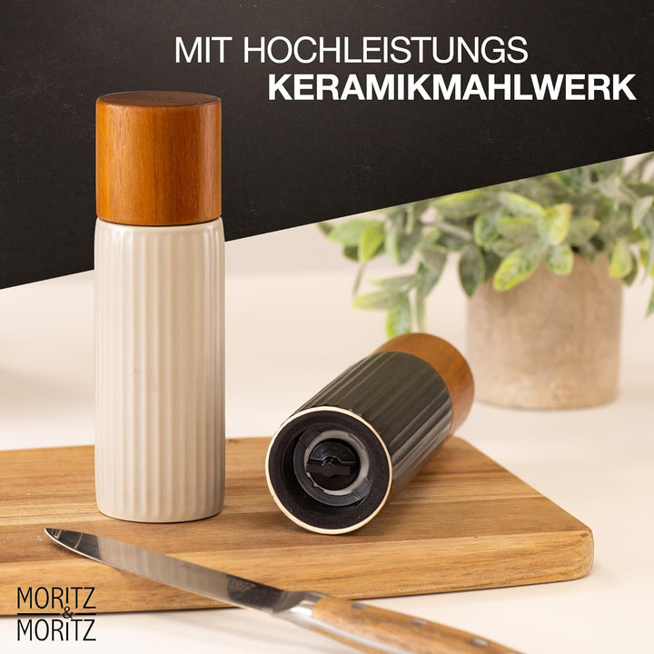 Moritz & Moritz PEPE Gewürzmühle 2er Set anthrazit/creme - Salz und Pfeffermühle aus Steinzeug & Aka