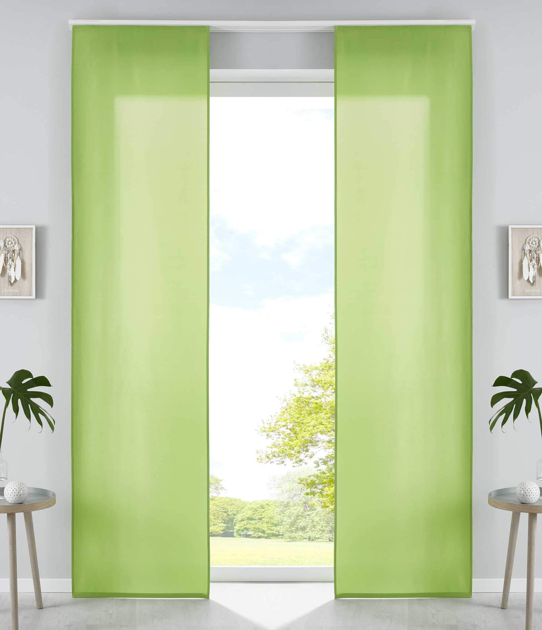 2er Set Schiebegardinen Flächenvorhänge Mikrofaser Vorhang Gardine Schiebe HxB 245x60 cm Apfelgrün M