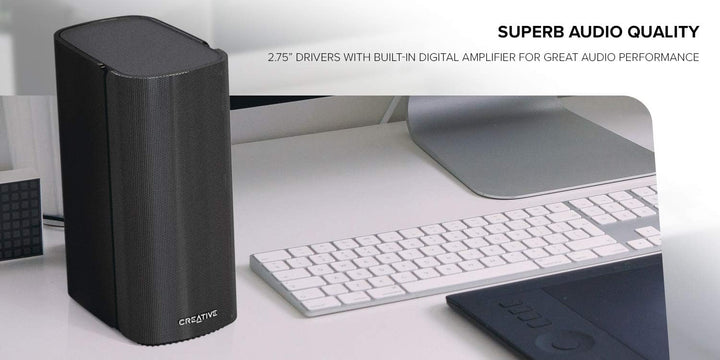 Creative T100 Kompakte 2.0-Hi-Fi-Desktop-Lautsprecher, bis zu 80W Spitzenleistung mit Bluetooth 5.0,