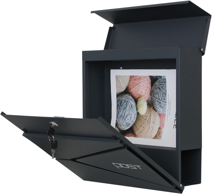 SCHARTEC® Design Briefkasten SPB-3 anthrazit mit Zeitungsfach modern & gross Wandbriefkasten Postkas