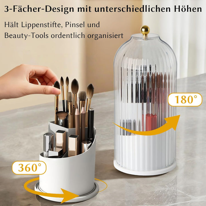 FAVORTALK Make-Up Pinselhalter mit Deckel, 360 Grad Drehbare Makeup Pinsel Veranstalter Spinning Kos