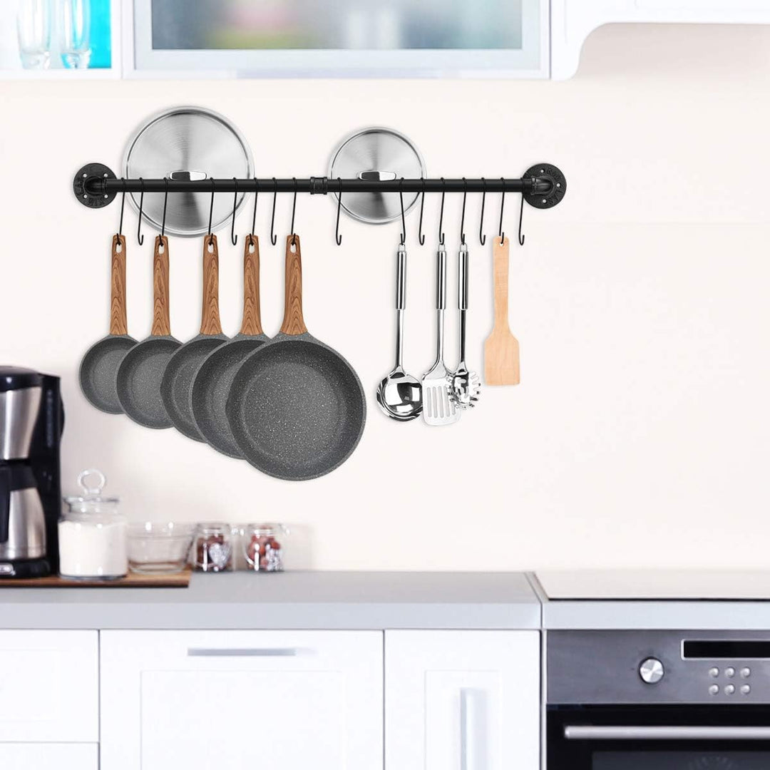 Toplife Küchen Hängeleiste für Küchenutensilien, 100 cm industrieller Stil mit 16 Haken, Hakenleiste