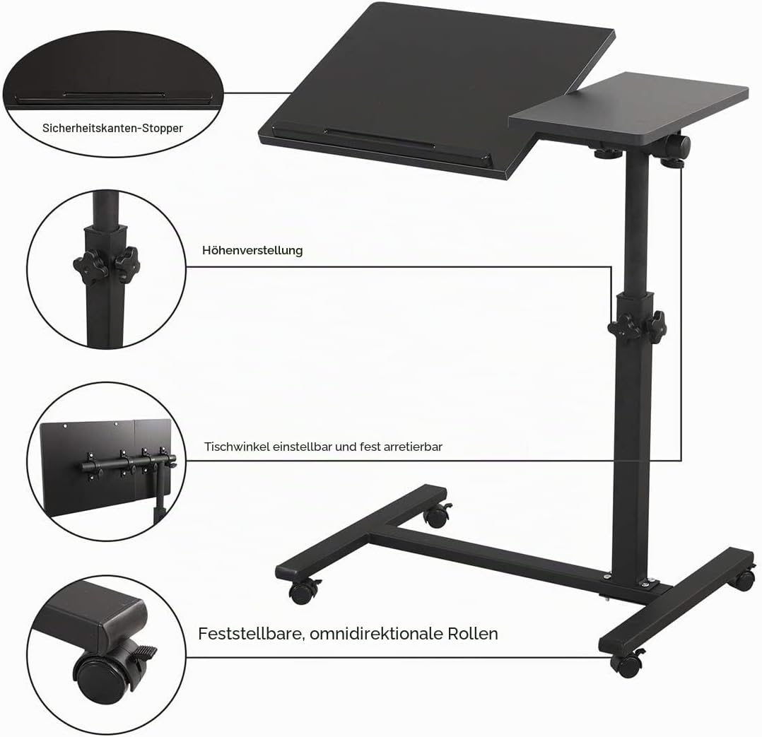 Rollender Laptoptisch Knietisch für Laptop Rollwagen kippbar Überbett Nachttisch Überbett Schreibtis