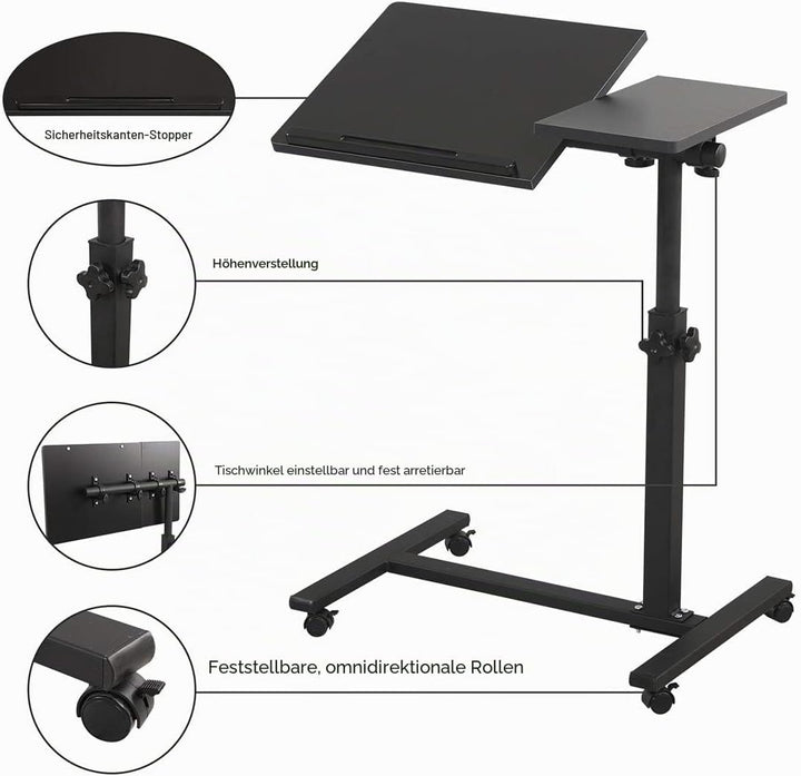 Rollender Laptoptisch Knietisch für Laptop Rollwagen kippbar Überbett Nachttisch Überbett Schreibtis