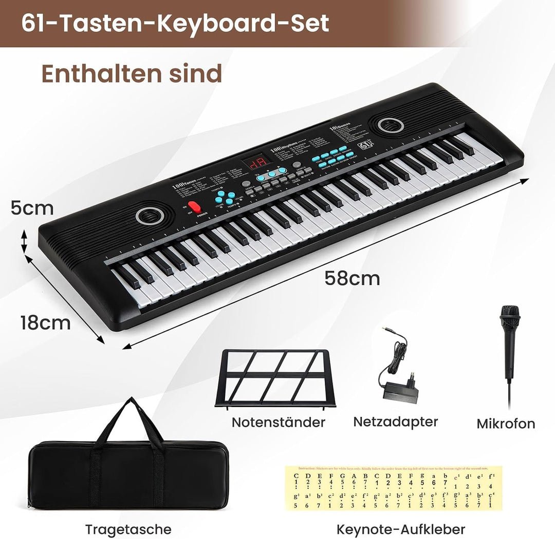 COSTWAY Keyboard Piano 61 Tasten, Digital Piano mit Ständer &amp; Mikrofon &amp; Tragetasche, E-Piano für Ei