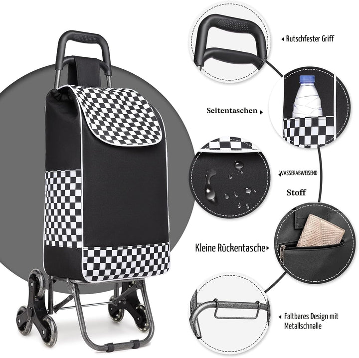 Kono Einkaufstrolley Einkaufswagen Stabiler Trolley Einkaufstrolley Klappbar 2 in 1 Abnehmbar Tasche