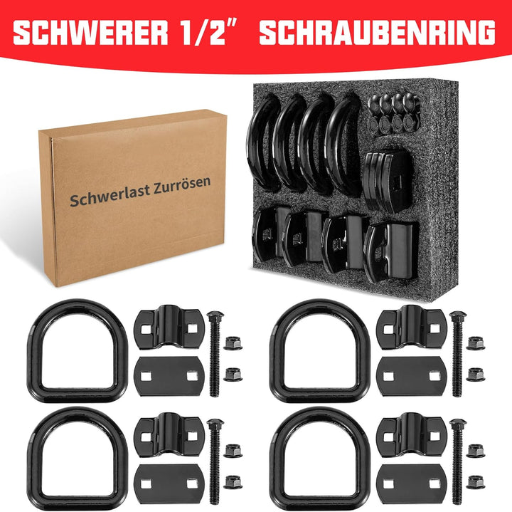Idong 5400kg Schwerlast Zurrösen für Anhänger PKW Anhänger Zubehör, 4 Stück Zurröse Anhänger Haken D