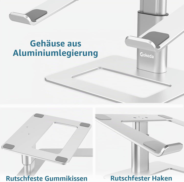 GOKEDA Laptop ständer, ergonomisch Verstellbarer Computerständer, Höhenhalter aus Aluminiumlegierung