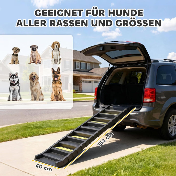 PawHut Hunderampe klappbar Hundetreppe Auto & SUV rutschfest Einstiegshilfe für Kofferraum, 154x40cm