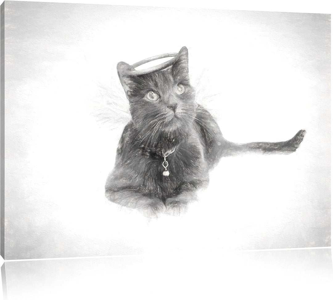 Pixxprint Katzen-Engel im Himmel als Leinwandbild/Grösse: 100x70 / Wandbild/Kunstdruck/fertig bespan