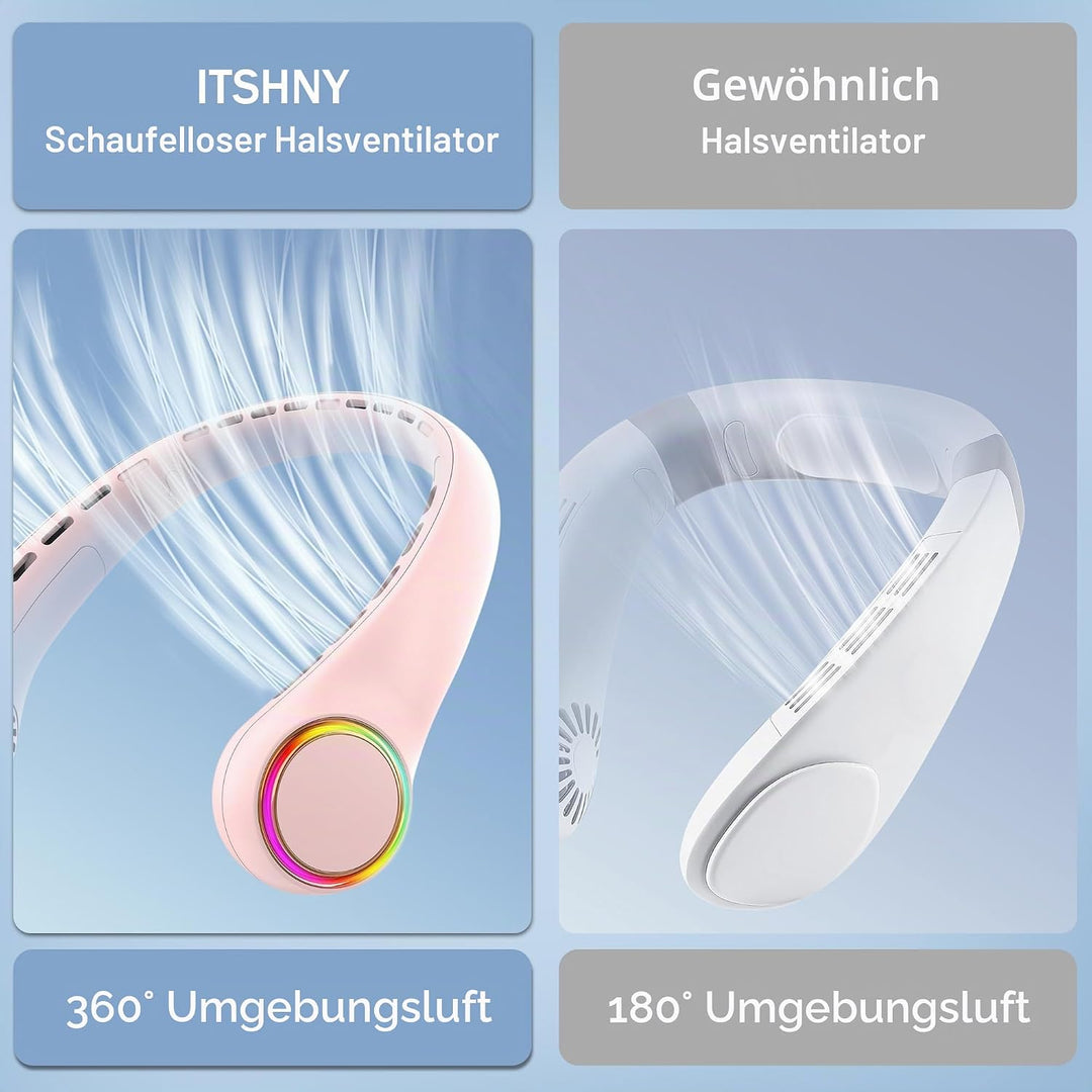ITSHINY Hals ventilator, Tragbarer Ventilator Hals, leiser Mini USB Ventilator Klein Camping 4000mAh
