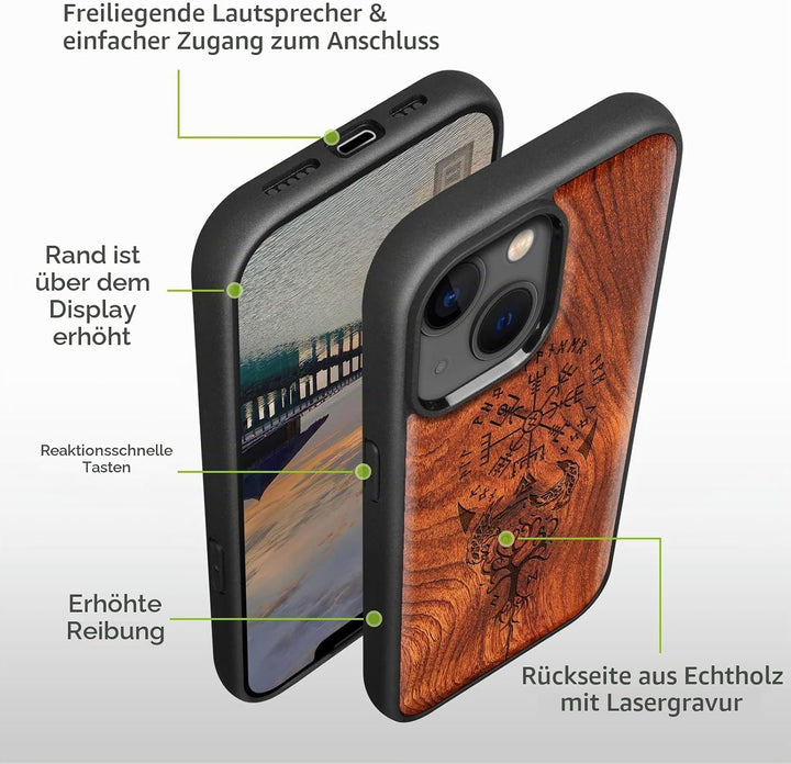 Carveit Magnetisch Hülle für iPhone 14 [Elegante Rosenholz] [Weich TPU Stossstange] Stossfeste Handy