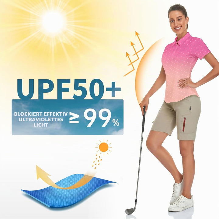 Soneven Atmungsaktiv Poloshirt Damen Leichtes Sportshirt Tailliert Karierte Bluse UPF 50+ Kurzarm 1/