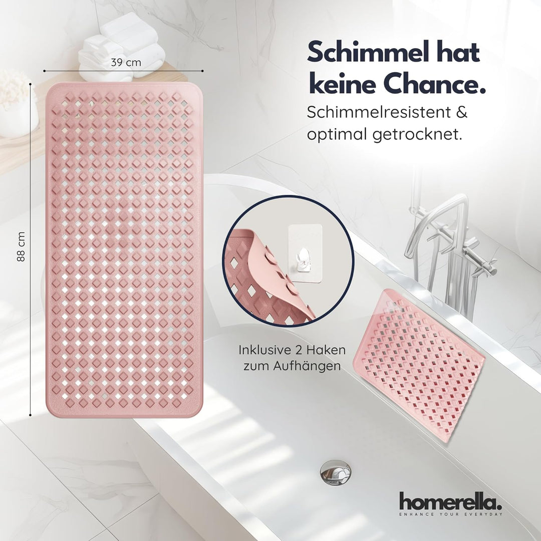 homerella® Badewannenmatte rutschfest 88x39cm, INKL. HAKEN, Rutschfeste Badematte BPA frei, Duschmat