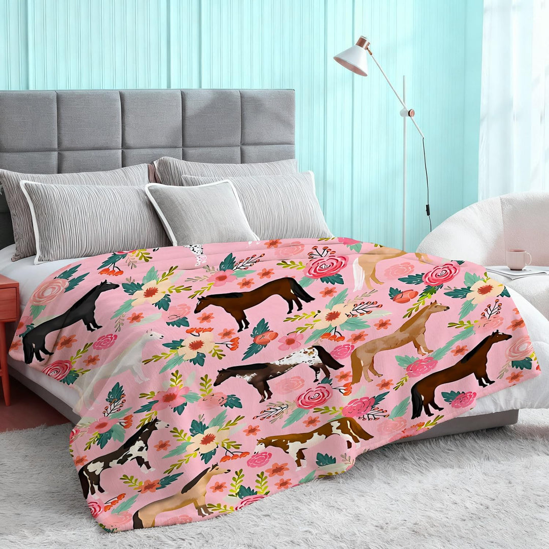 Pferde Geschenke Decke für Frauen Blumenpferde werfen Decke Sachen Plüsch gemütliche Bettwäsche Flan