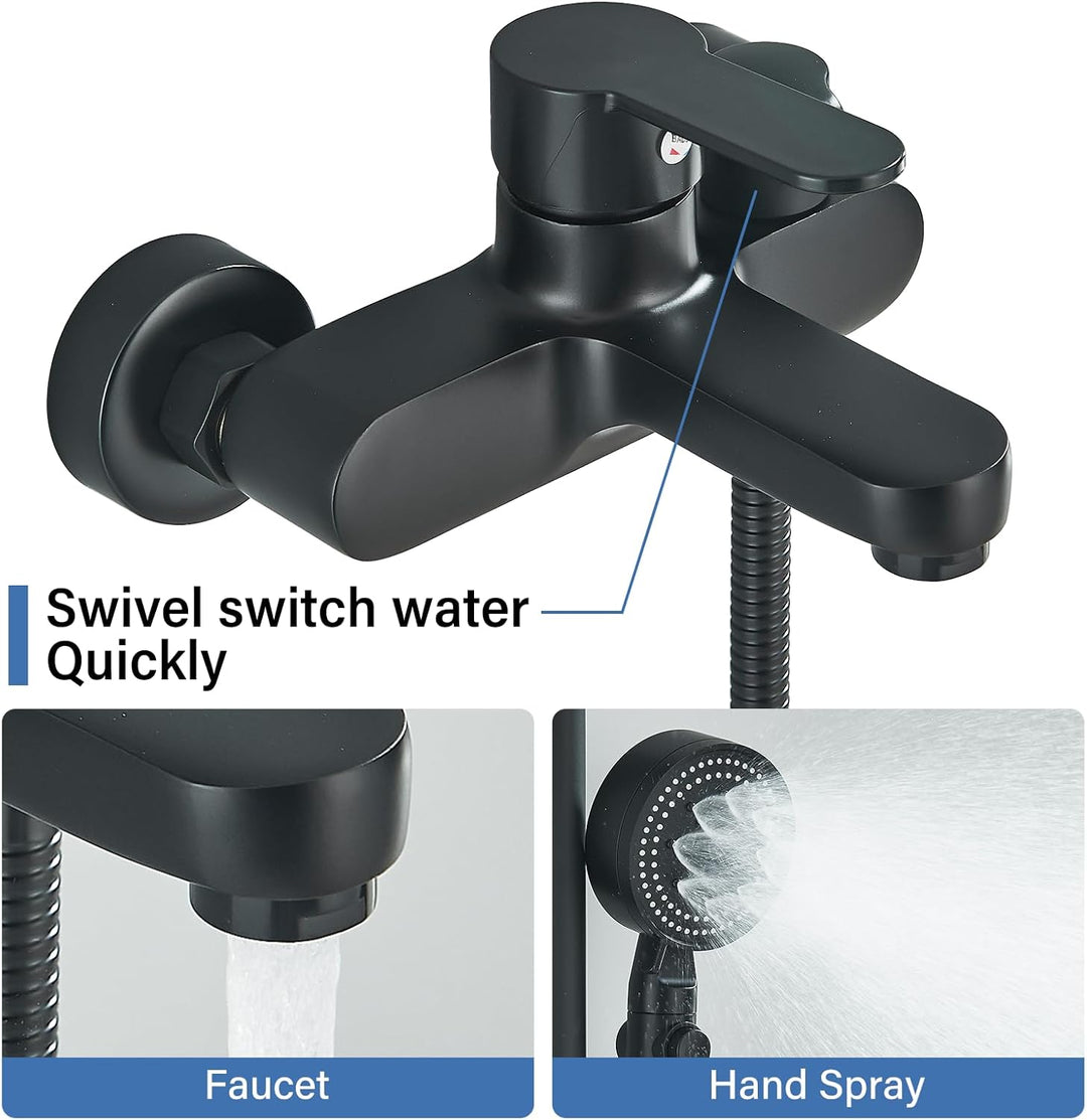 fyheast Badewannenarmatur mit Handbrause Schwarz Mischbatterie Badewanne Wannenarmatur mit 690mm Dus