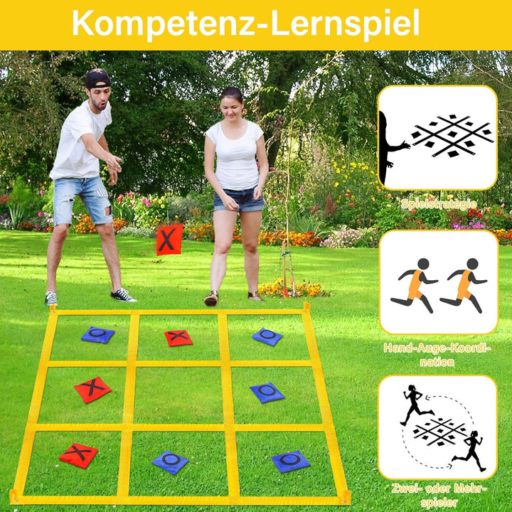 Riesiges Tic Tac Toe, Sitzsack-Wurfspiele für Kinder und Erwachsene, Outdoor-Spielset, Nylon, Gelb,