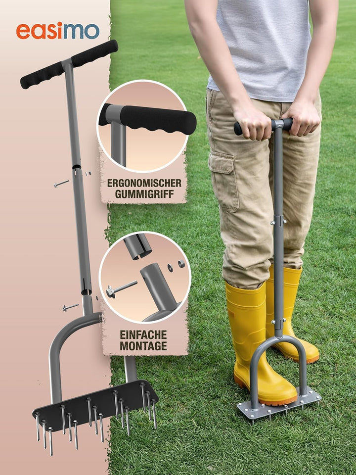 Rasenbelüfter mit T-Griff | Aerifizierer & Rasenlüfter Manuell mit 15 Stahlspikes | Rasen Aerator zu
