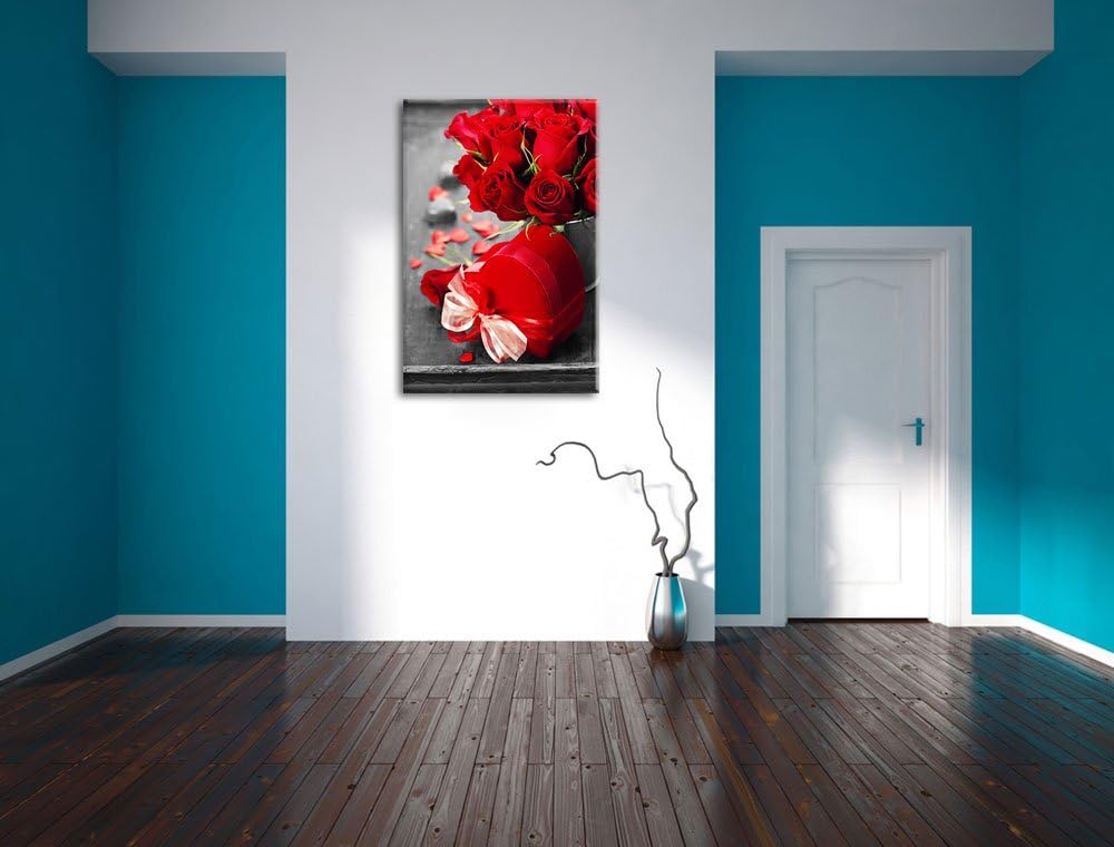 Valentinstag Rosen &amp; Herz schwarz/weiss Format: 100x70 cm auf Leinwand, XXL riesige Bilder fertig ge
