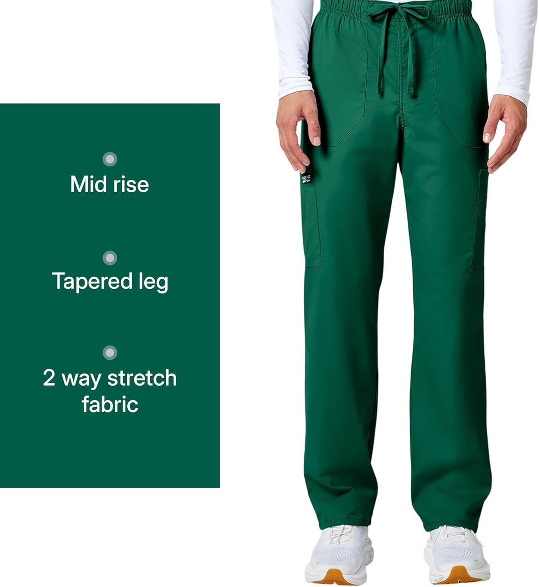 Workwear Professionals Men Scrubs Pant Tapered Leg Fly Front Cargo WW190 XS Hunter Green, XS Hunter