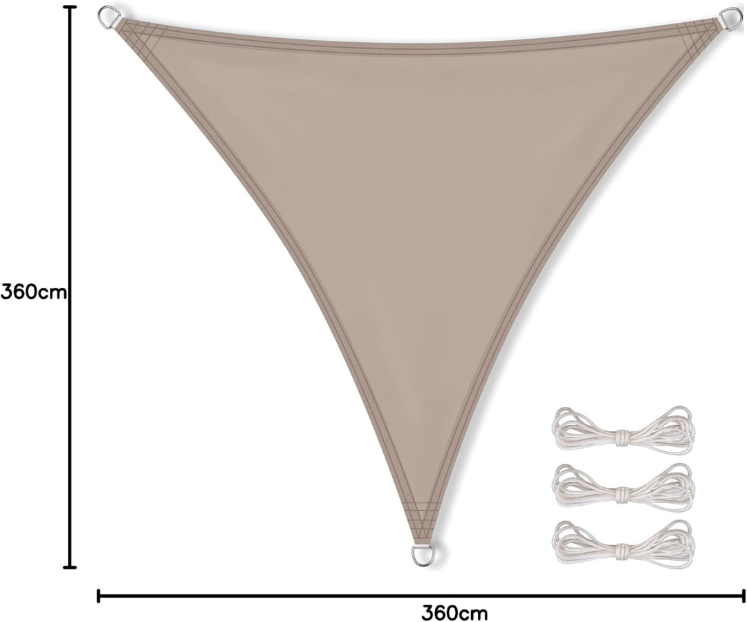 CelinaSun Sonnensegel PES Dreieck gleichseitig 3,6x3,6x3,6m Taupe UPF 50+ Premium Sonnenschutz inkl