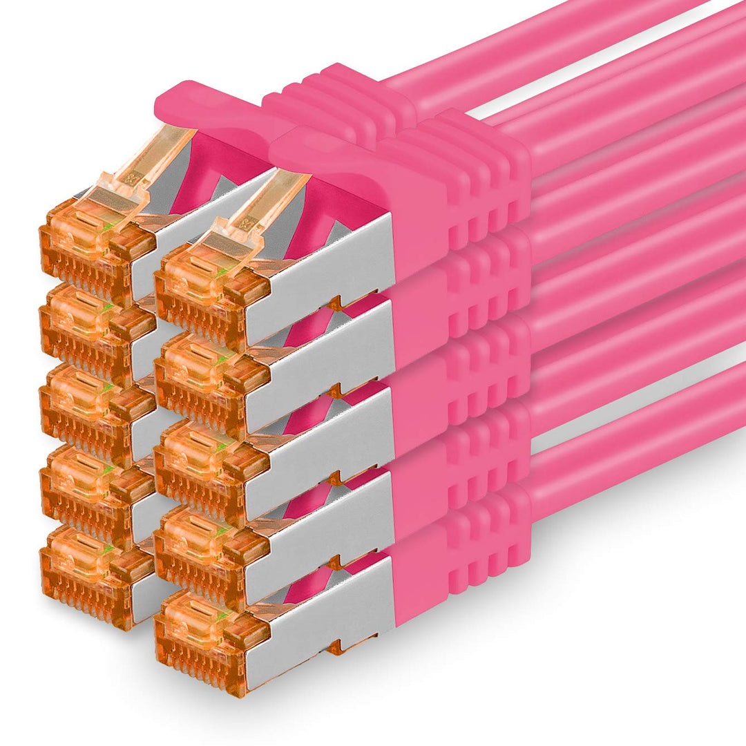 1aTTack.de 0,5m - Cat.7 Netzwerkkabel Magenta - 10 Stück Gigabit Ethernet LAN Kabel 10000 Mbit s Pat