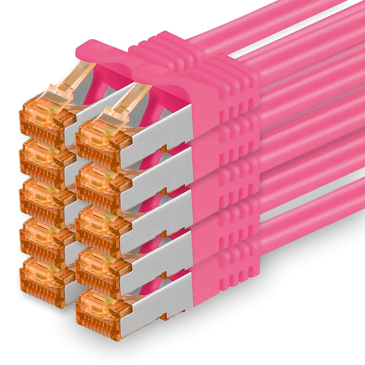 1aTTack.de 0,5m - Cat.7 Netzwerkkabel Magenta - 10 Stück Gigabit Ethernet LAN Kabel 10000 Mbit s Pat