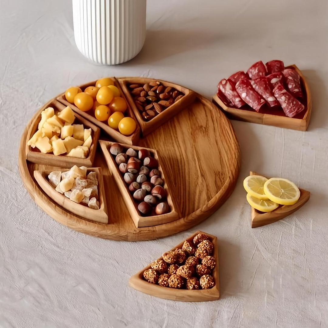 Serviertablett aus Holz | Mahlzeitentablett Puzzle mit Unterteilungen für Lebensmittel | Aufschnittb